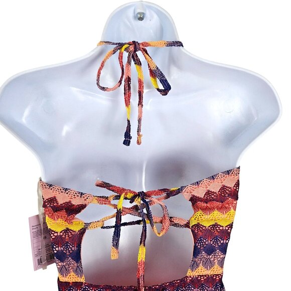 Wild Fable Womens Multicolor Halter Maxi Dress XS Back Tie Boho Crocheted Lined - Picture 6 of 11